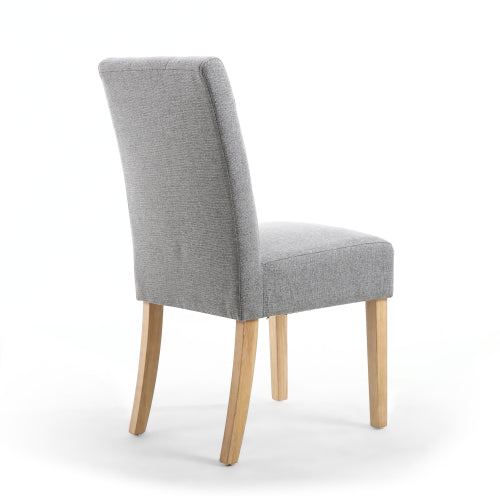 Silver Grey Linen Fabric Dining Chair Light Wood Legs