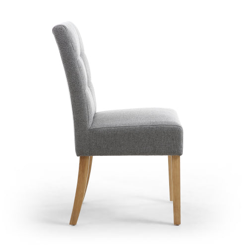 Silver Grey Linen Fabric Dining Chair Light Wood Legs