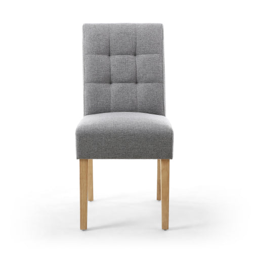 Silver Grey Linen Fabric Dining Chair Light Wood Legs