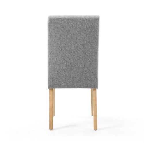 Silver Grey Linen Fabric Dining Chair Light Wood Legs