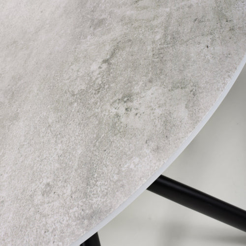 Grey Marble Effect Glass Round Dining Table Black Legs