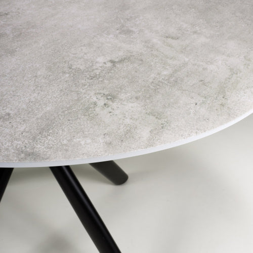 Grey Marble Effect Glass Round Dining Table Black Legs