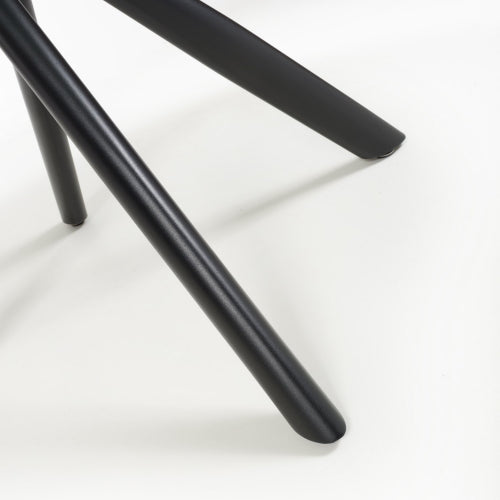 Grey Marble Effect Glass Round Dining Table Black Legs