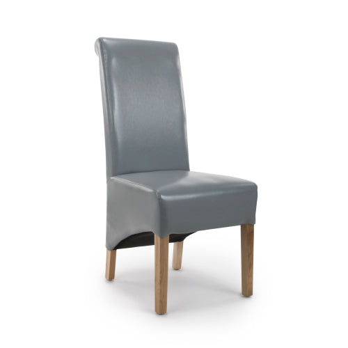 Putty Grey Leather Roll Back Dining Chair