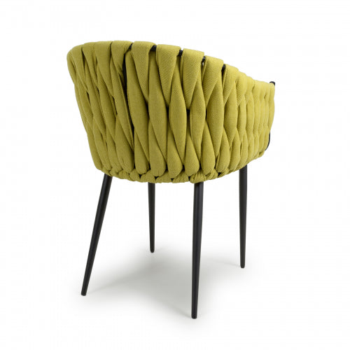 Braided Yellow Fabric Dining Chair with Black Tapered Legs