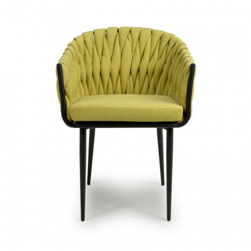 Braided Yellow Fabric Dining Chair with Black Tapered Legs