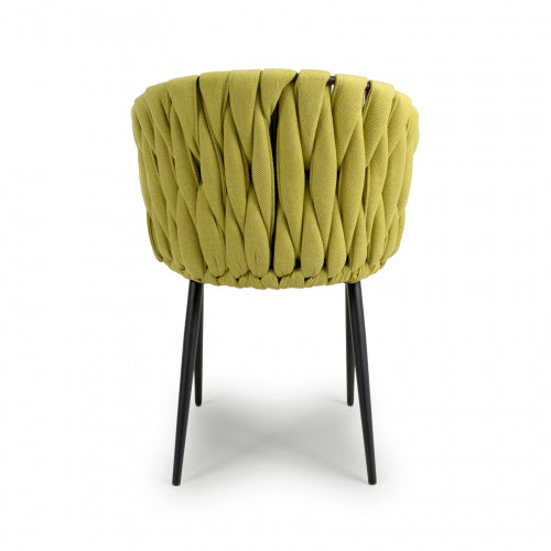 Braided Yellow Fabric Dining Chair with Black Tapered Legs