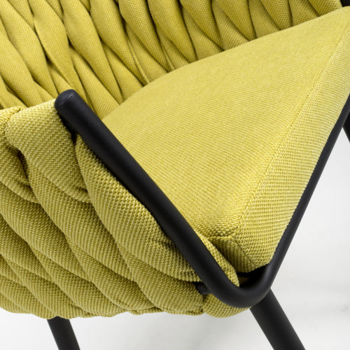 Braided Yellow Fabric Dining Chair with Black Tapered Legs