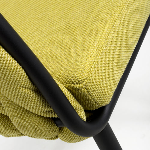 Braided Yellow Fabric Dining Chair with Black Tapered Legs