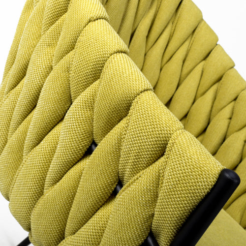 Braided Yellow Fabric Dining Chair with Black Tapered Legs