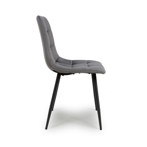 Grey Brushed Velvet Dining Chair Black Metal Legs
