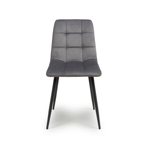Grey Brushed Velvet Dining Chair Black Metal Legs