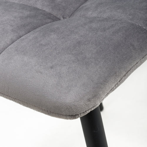 Grey Brushed Velvet Dining Chair Black Metal Legs