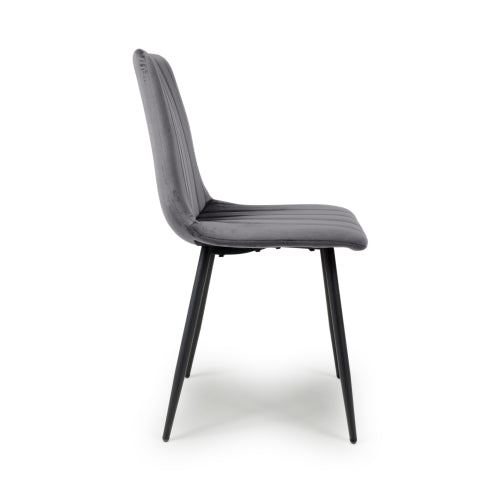 Grey Velvet Fabric Dining Chair Black Legs