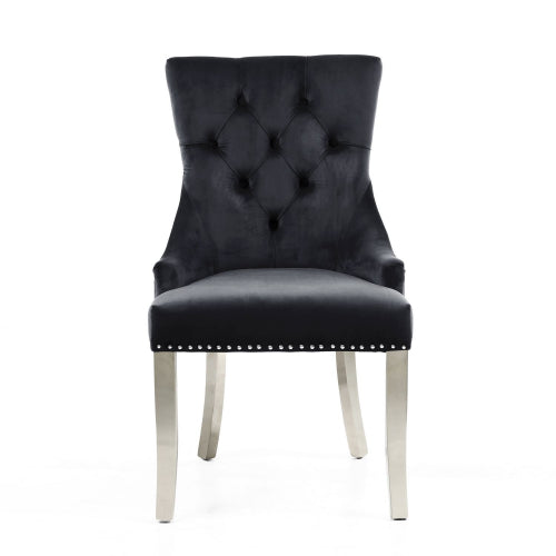 Black Brushed Velvet Studded Knockerback Dining Chair