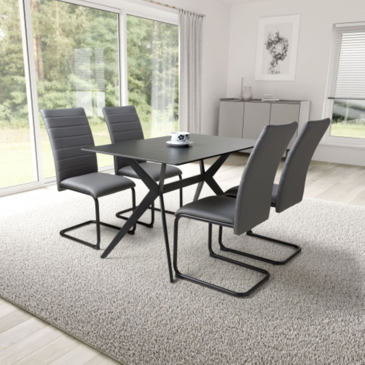 Timor 1.2m Black And 4 Carlisle Grey Dining Set