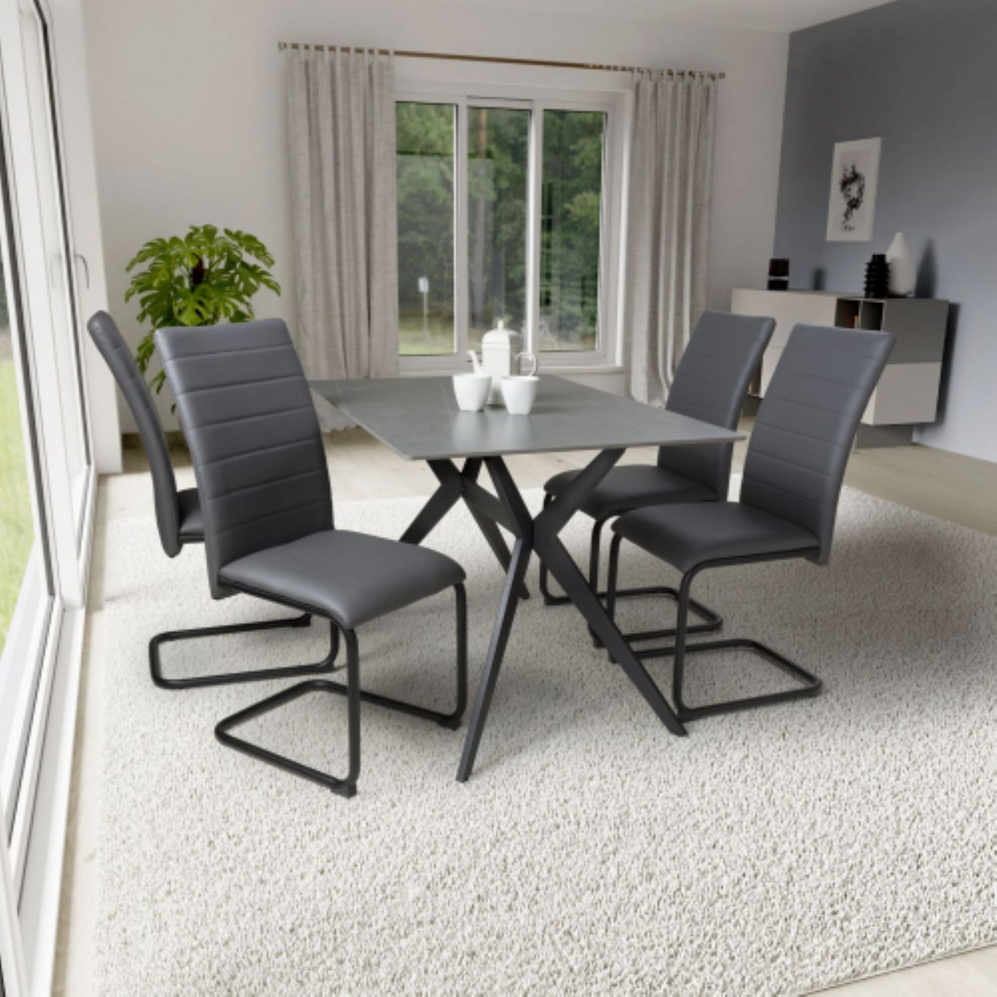 Timor 1.2m Grey And 4 Carlisle Grey Dining Set
