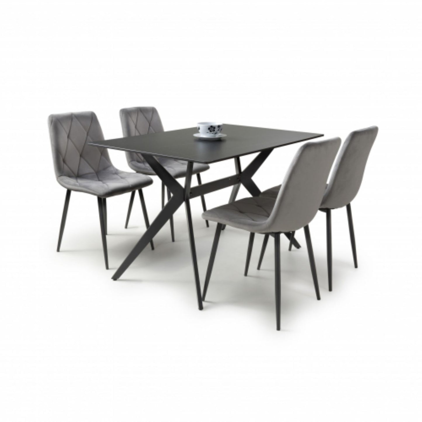 Timor 1.2m Black And 4 Vernon Grey Dining Set