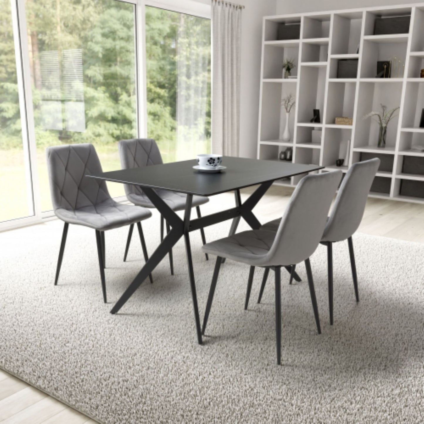 Timor 1.2m Black And 4 Vernon Grey Dining Set