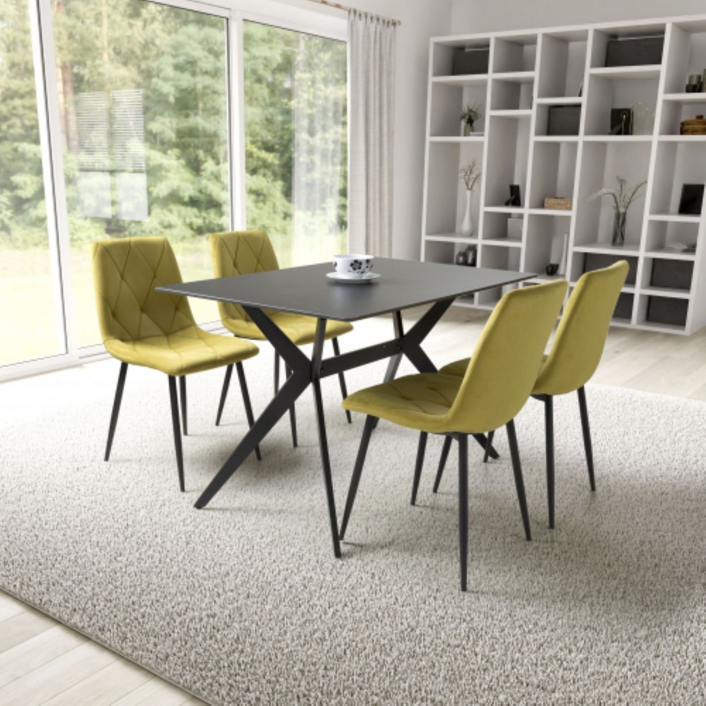 Timor 1.2m Black And 4 Vernon Yellow Dining Set