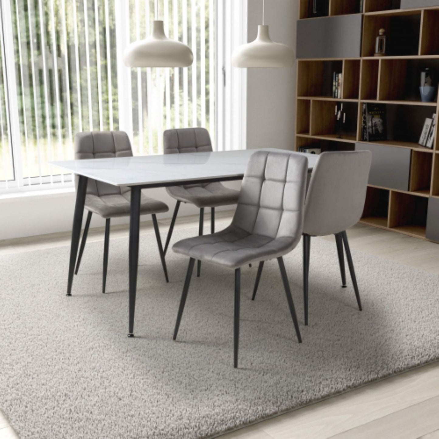 Monaco 1.6m White And 4 Madison Grey Dining Set