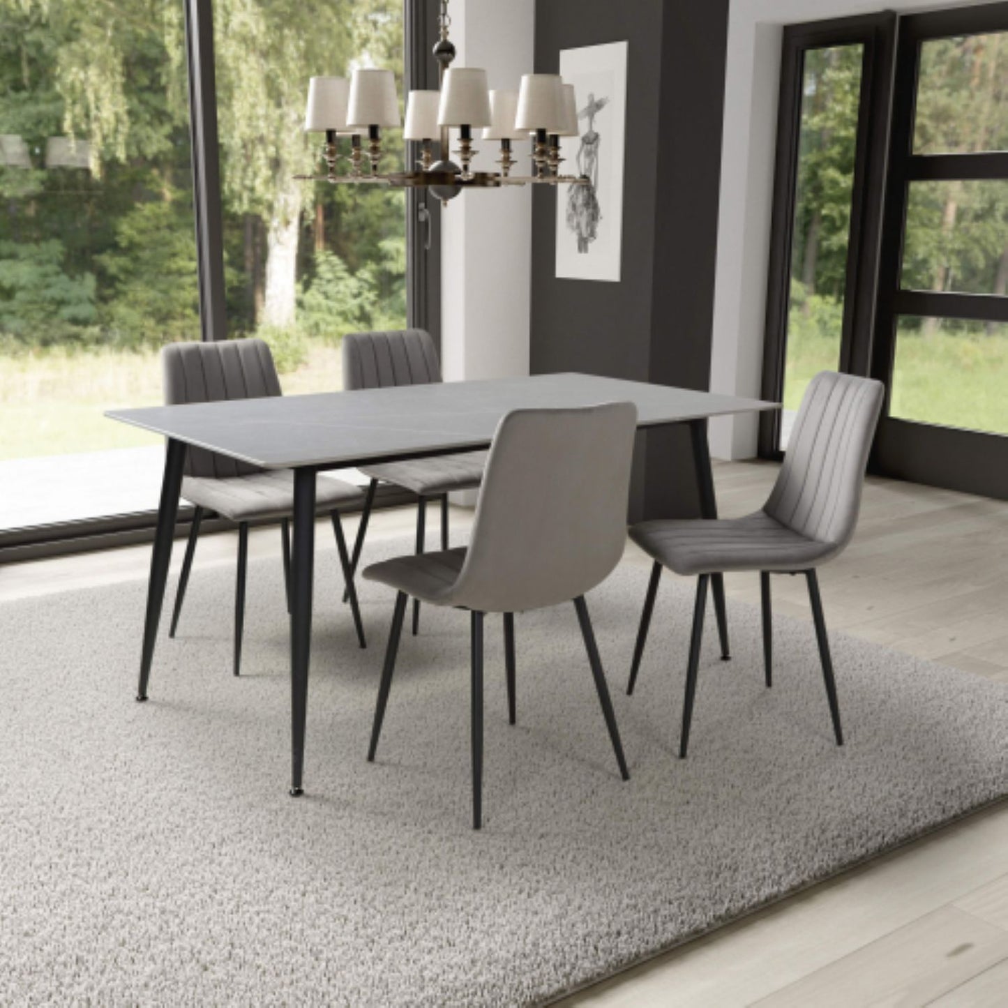 Monaco 1.6m Grey And 4 Lisbon Grey Dining Set