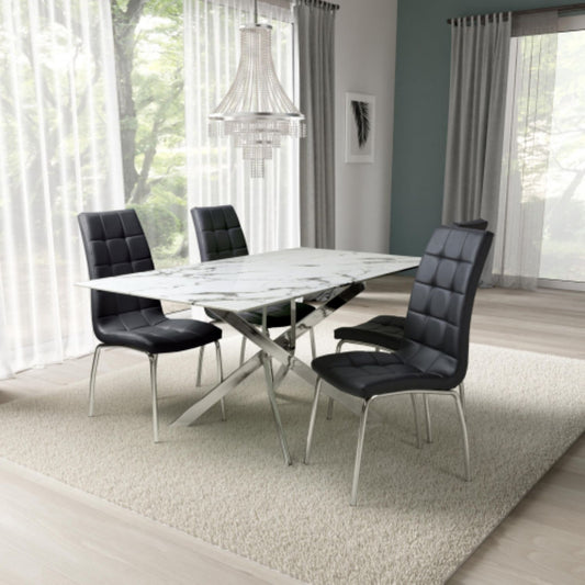 Astoria 1.6m White And 4 Jenner Black with Silver legs Dining Set