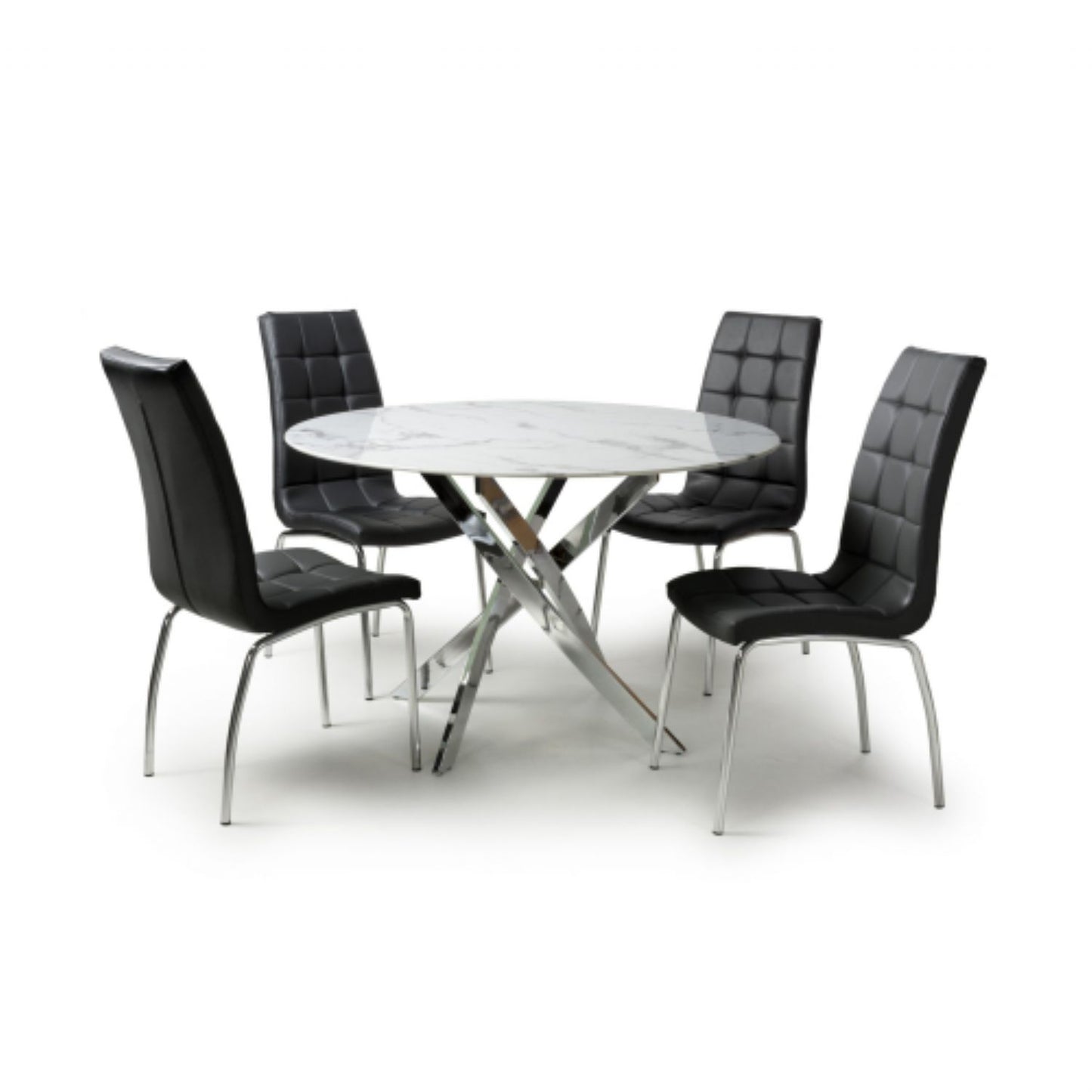 Astoria Round White And 4 Jenner Black with Silver legs Dining Set