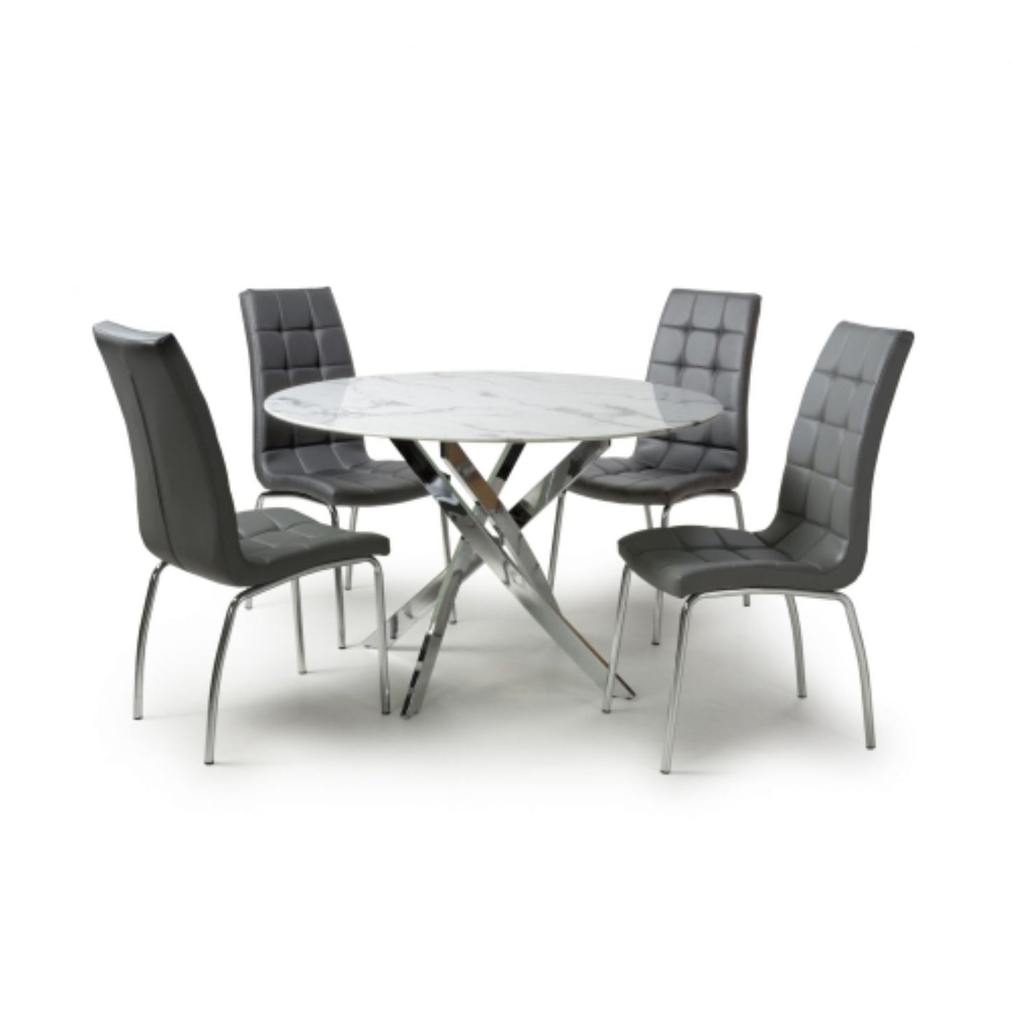 Astoria Round White And 4 Jenner Grey with Silver legs Dining Set