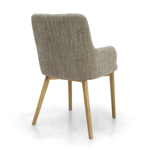 Oatmeal Tweed Fabric Carver Dining Chair with Arms