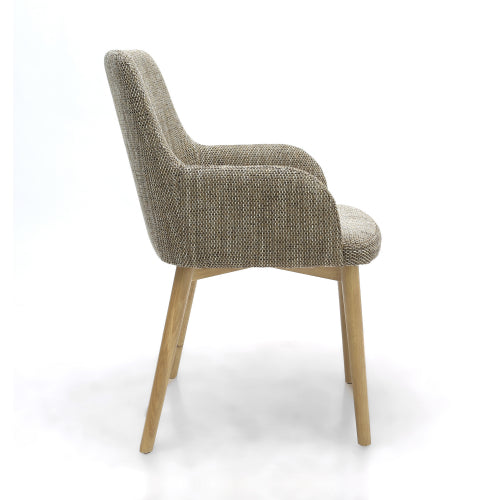 Oatmeal Tweed Fabric Carver Dining Chair with Arms