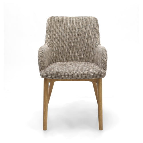 Oatmeal Tweed Fabric Carver Dining Chair with Arms