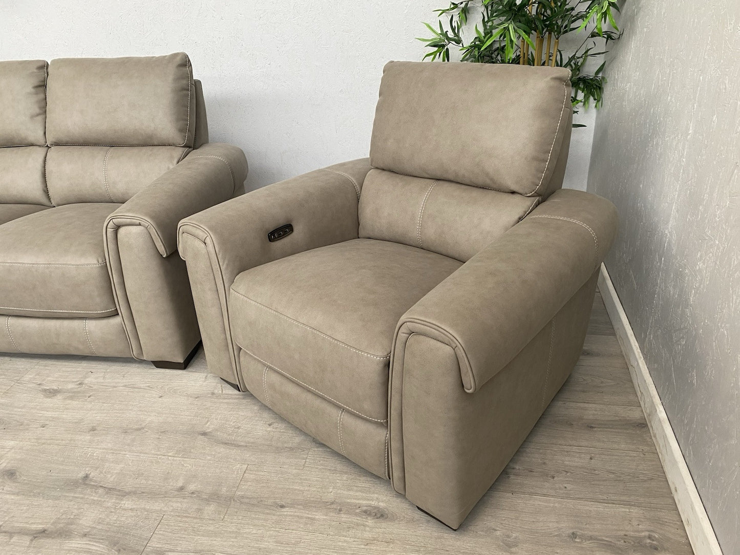Furniture Village - NIXON Fabric 2 Seater Sofa + 2 x Armchairs, Power Recliner