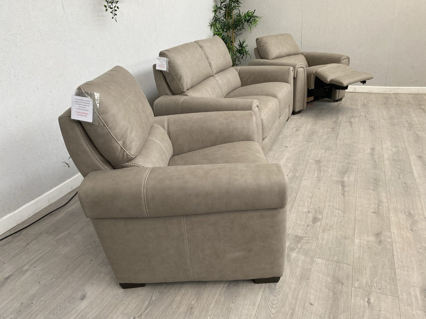 Furniture Village - NIXON Fabric 2 Seater Sofa + 2 x Armchairs, Power Recliner