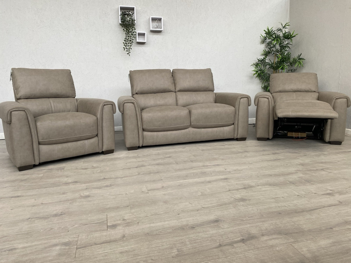 Furniture Village - NIXON Fabric 2 Seater Sofa + 2 x Armchairs, Power Recliner