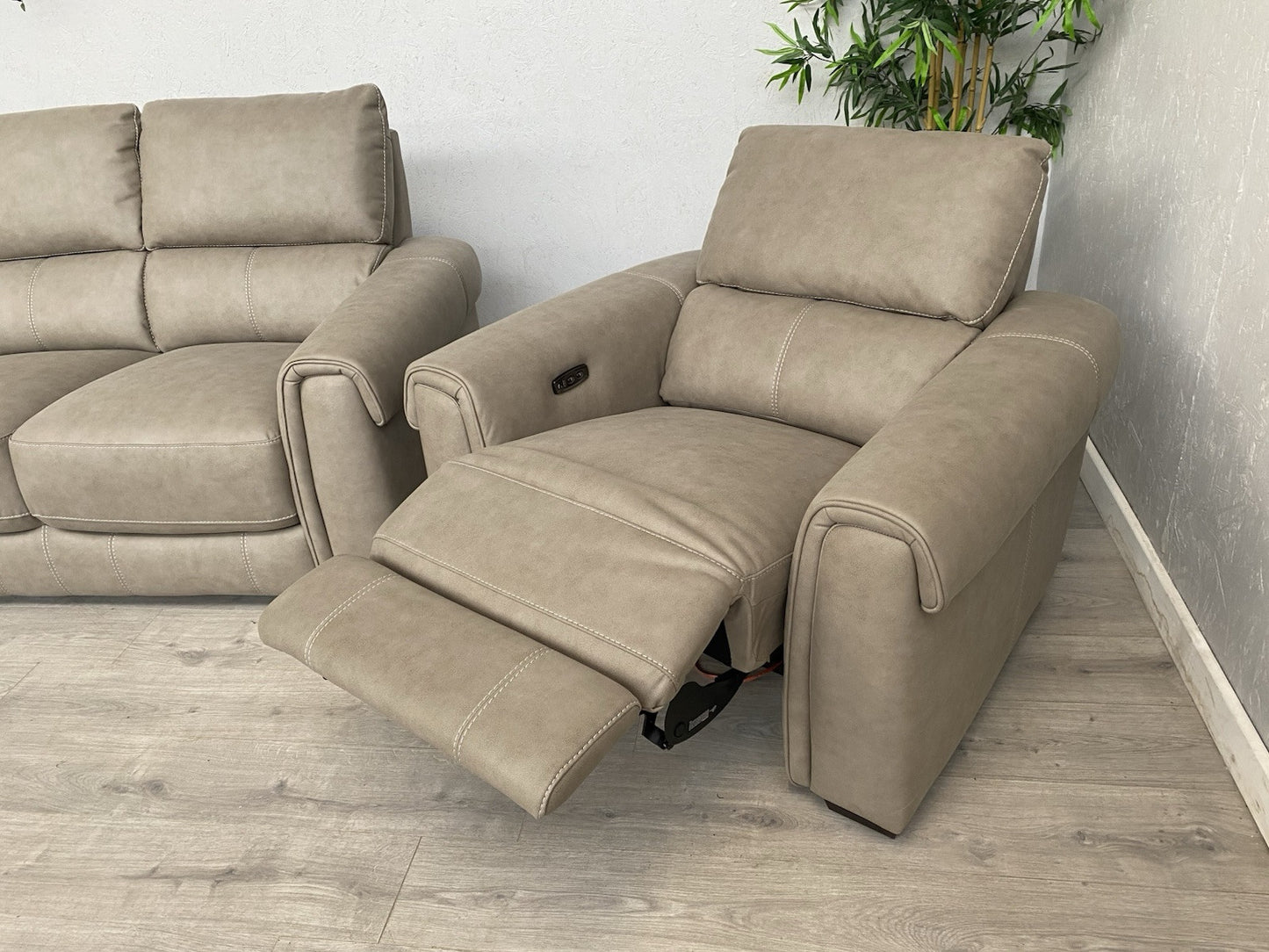 Furniture Village - NIXON Fabric 2 Seater Sofa + 2 x Armchairs, Power Recliner