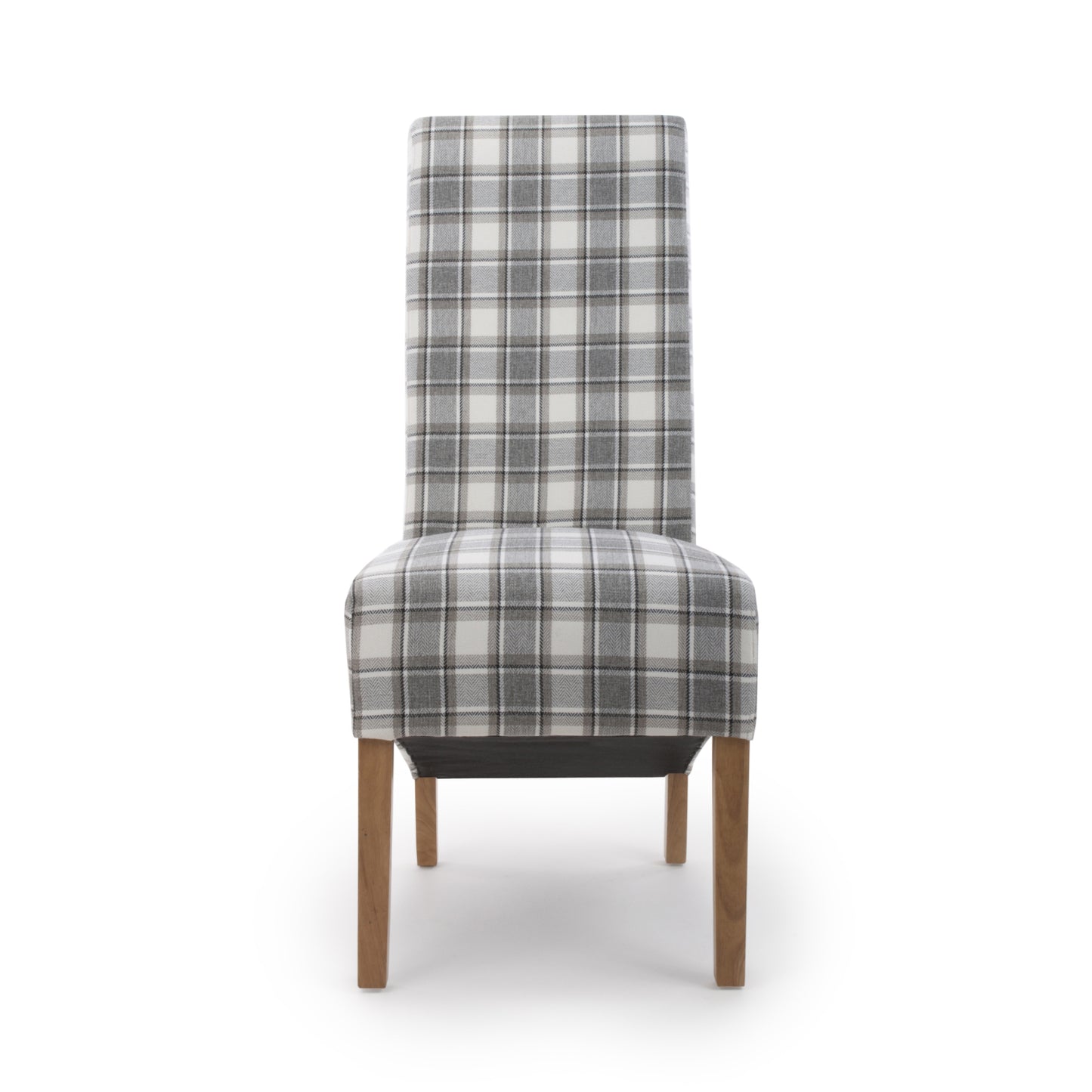 Brown and Grey Checked Fabric Scroll Back Dining Chair