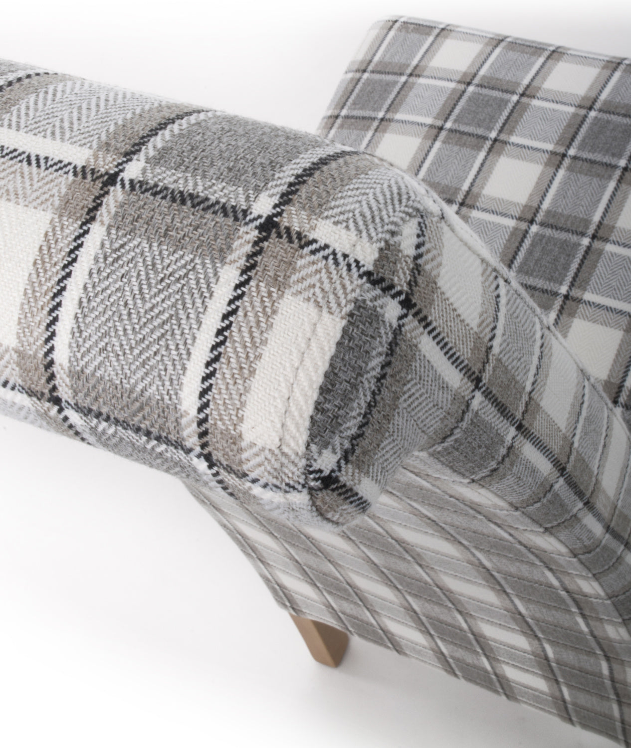 Brown and Grey Checked Fabric Scroll Back Dining Chair