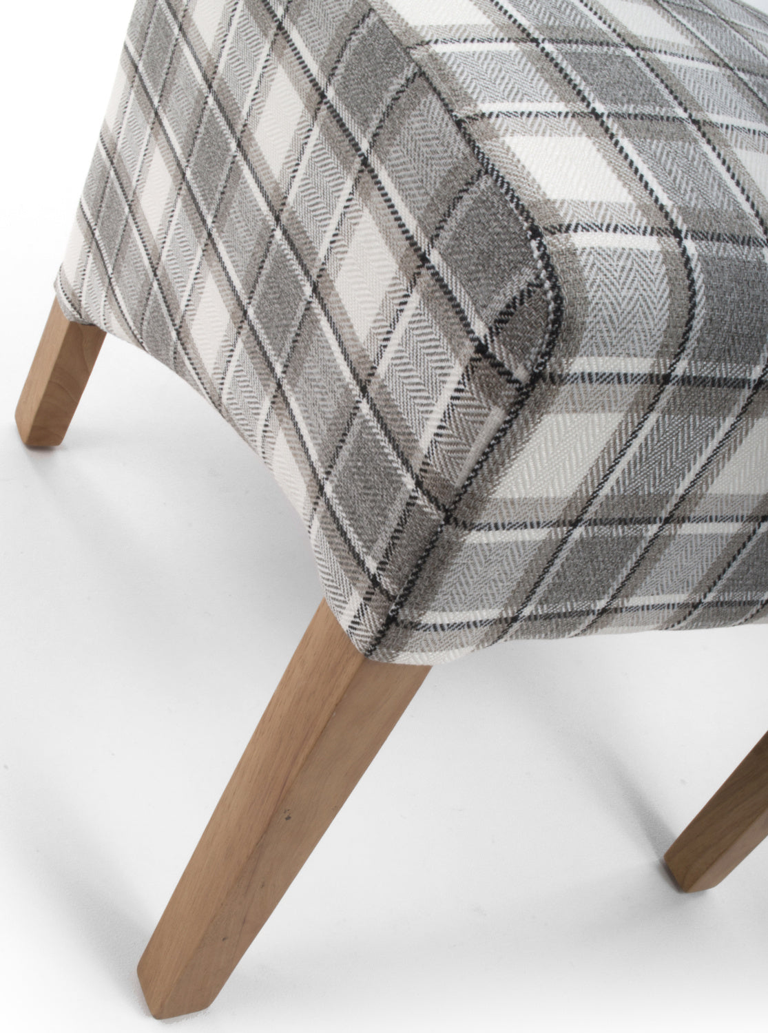 Brown and Grey Checked Fabric Scroll Back Dining Chair