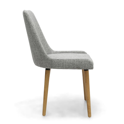 Grey Linen Fabric Dining Chair with Light Wood Legs