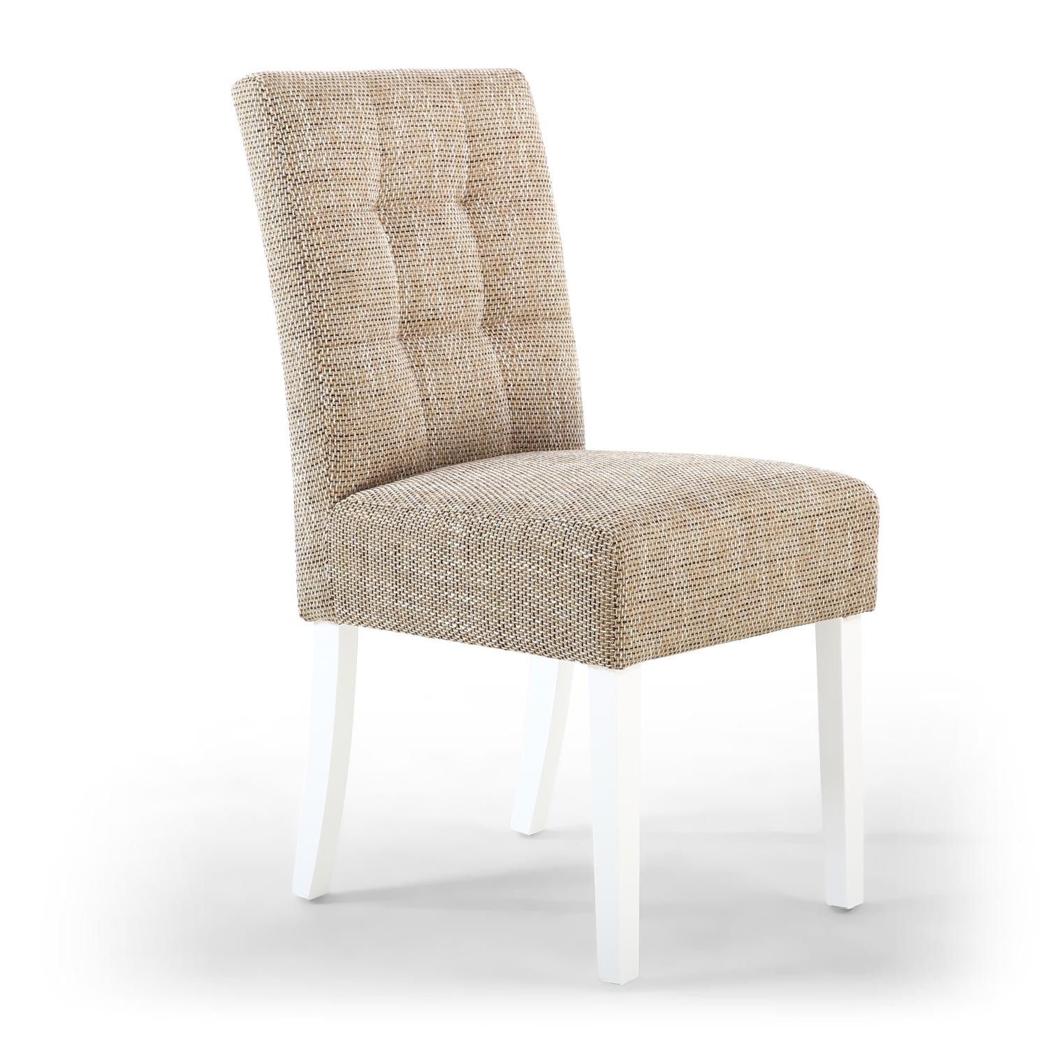 Oatmeal Tweed Fabric Dining Chair White Legs