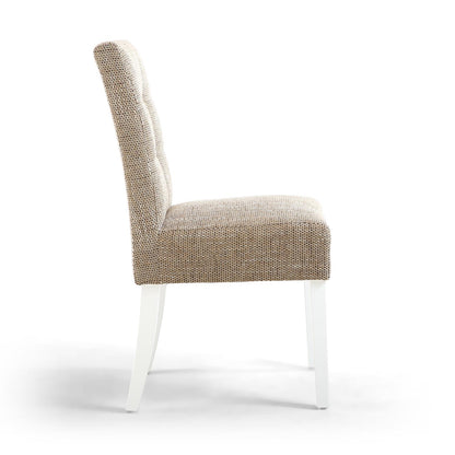 Oatmeal Tweed Fabric Dining Chair White Legs