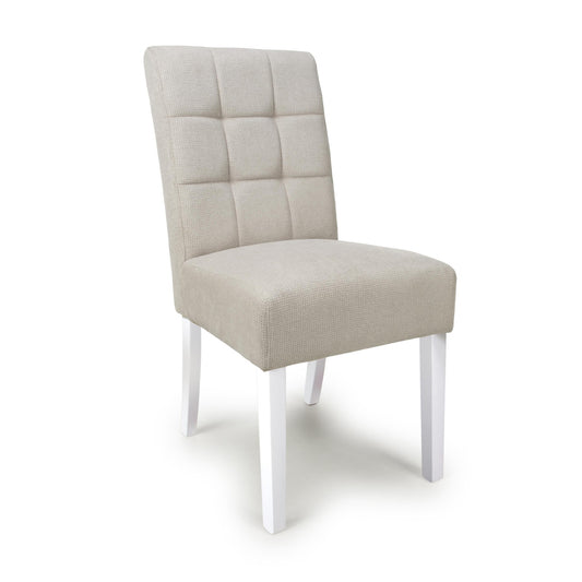 Moseley Waffle Flax Effect Natural Dining Chair in White Legs