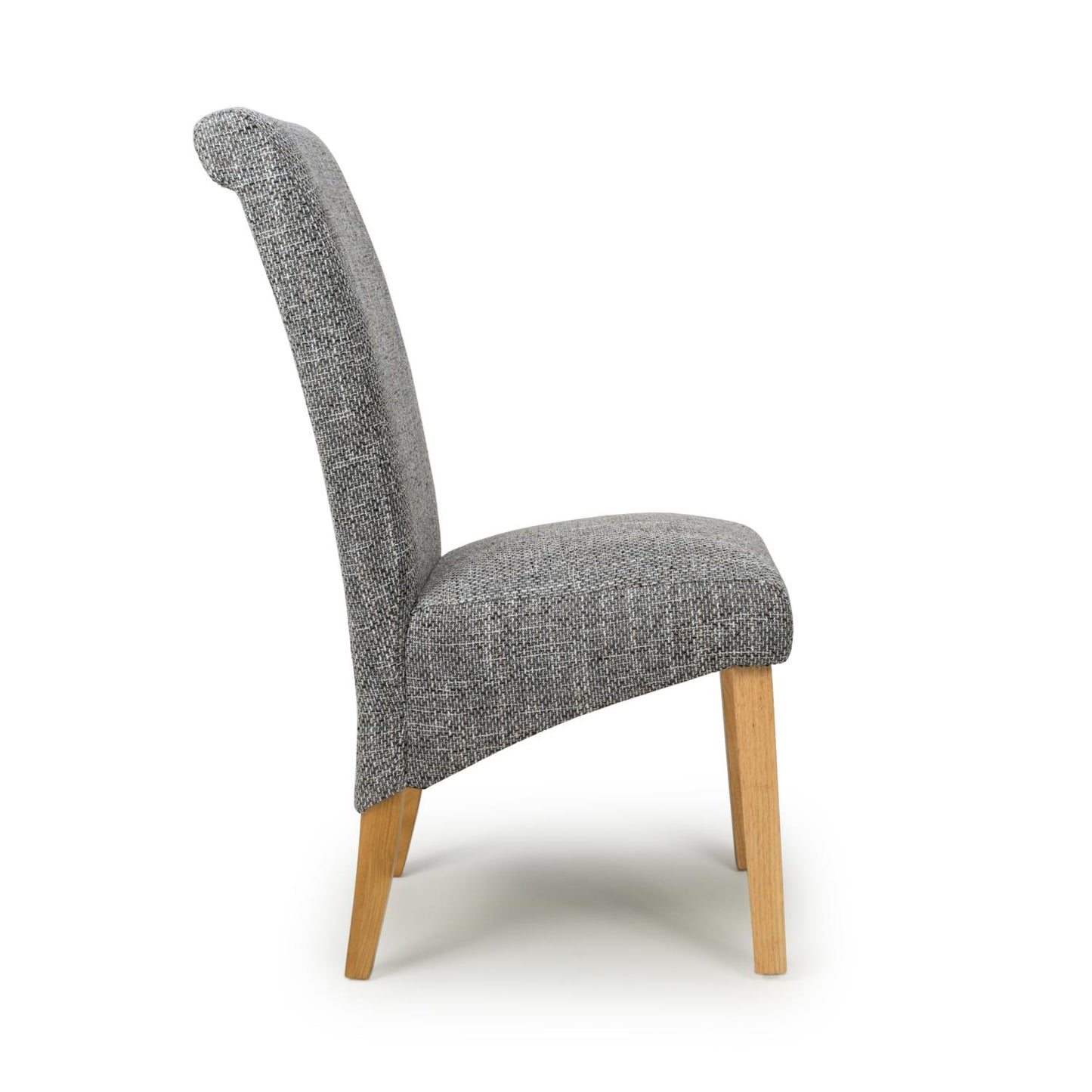 Grey Tweed Fabric Scroll Back Dining Chair
