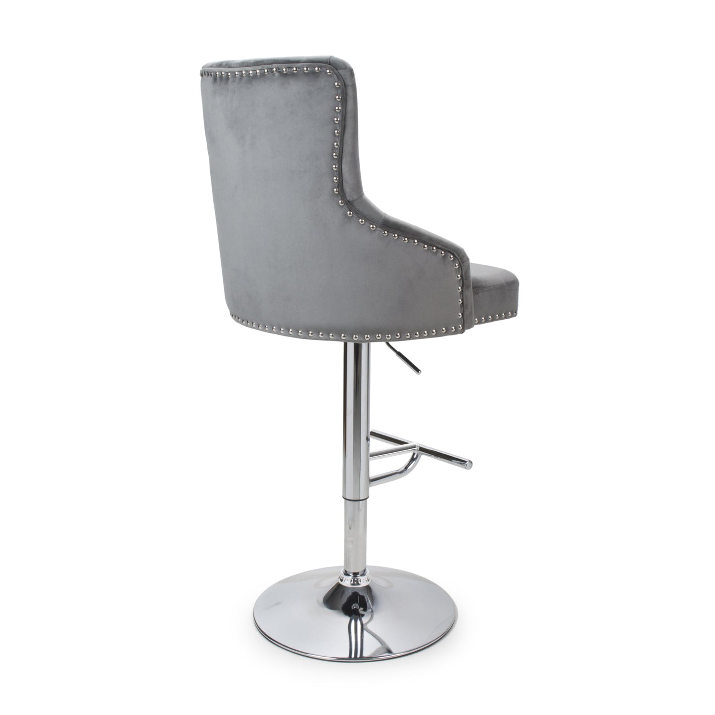 Grey Brushed Velvet Adjustable Bar Stool Chrome Base