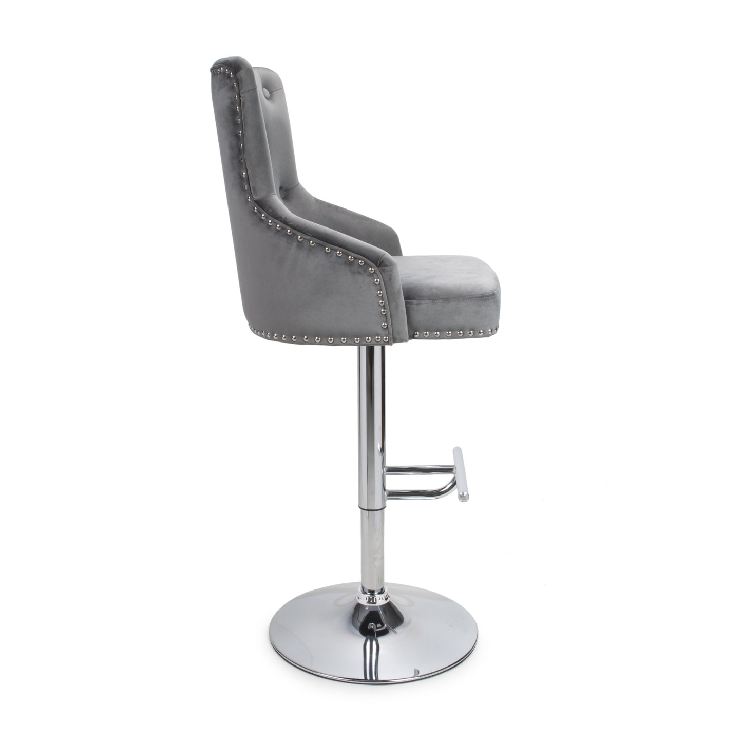Grey Brushed Velvet Adjustable Bar Stool Chrome Base