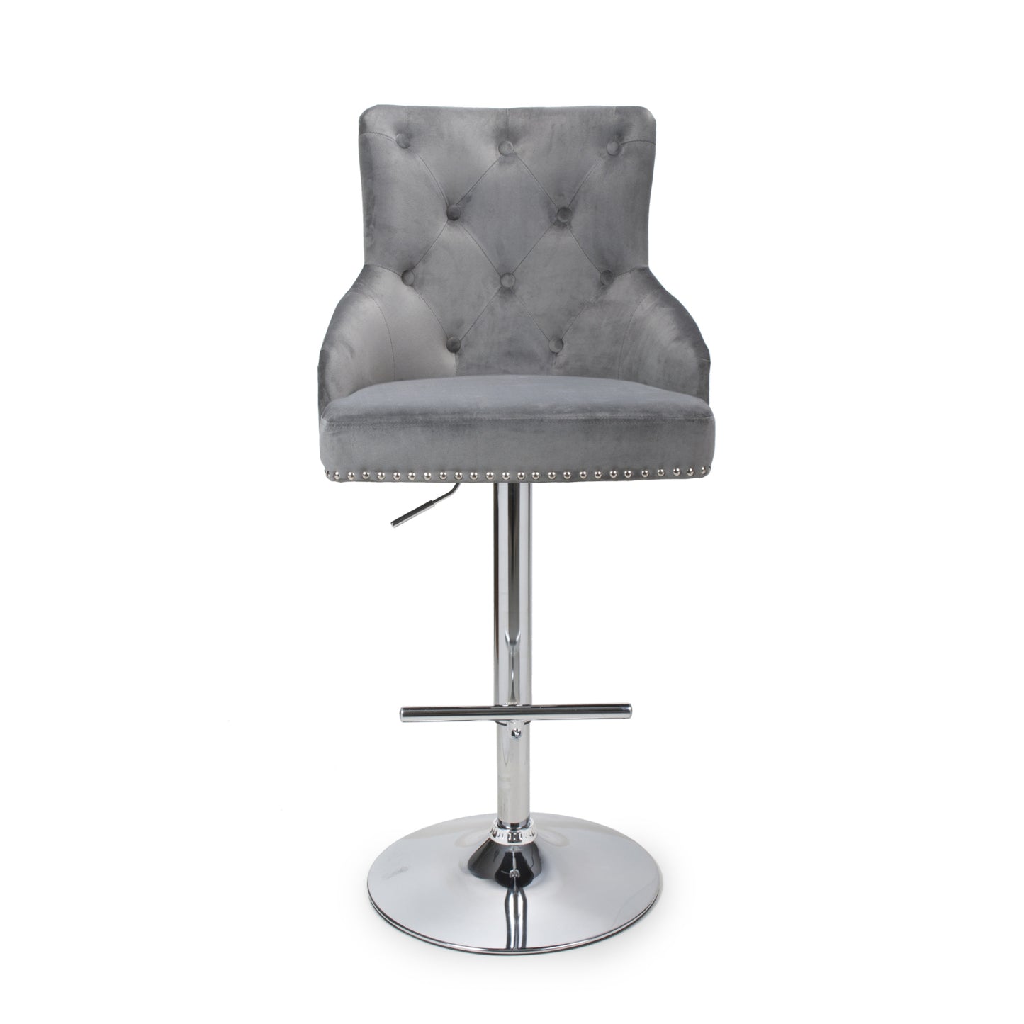 Grey Brushed Velvet Adjustable Bar Stool Chrome Base