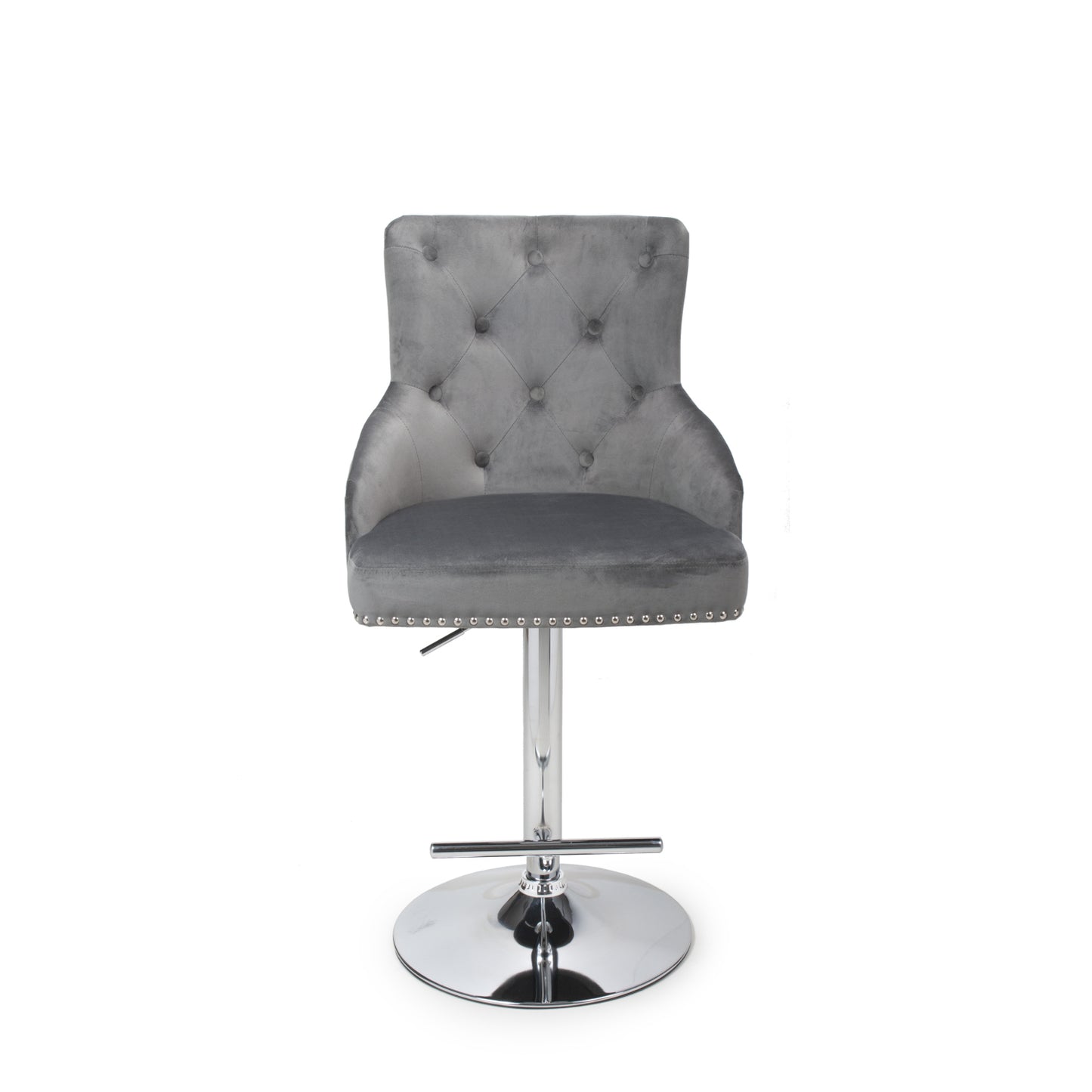 Grey Brushed Velvet Adjustable Bar Stool Chrome Base