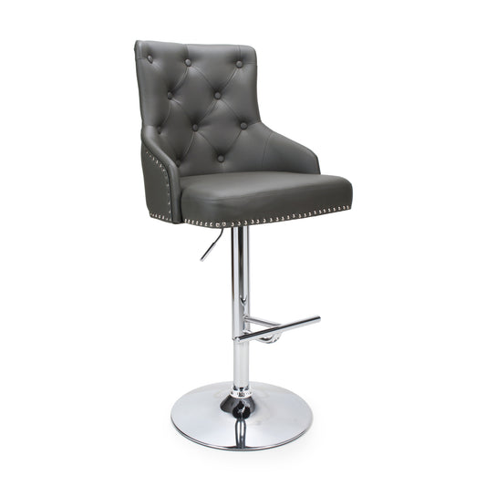 Graphite Grey Leather Adjustable Bar Stool Chrome Base
