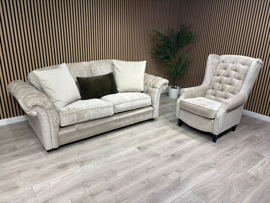 Victoria Fabric 3 Seater Sofa + Wingback Chair Set - RRP £3198